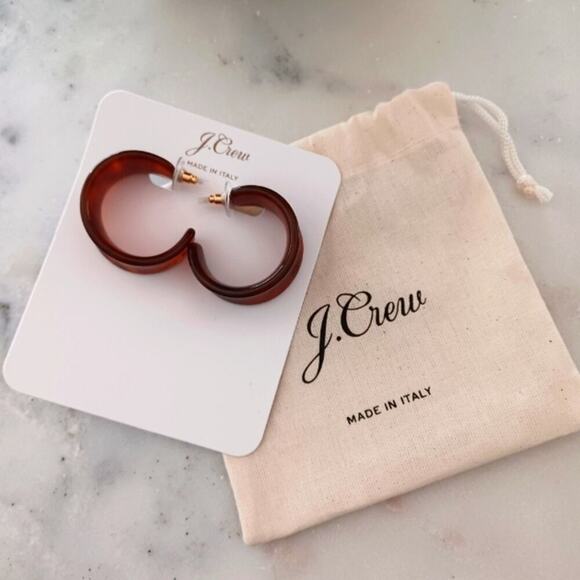 J. Crew Chunky Concave Hoop Earrings Warm Sepia Tortoise NWT Italian - Picture 6 of 9